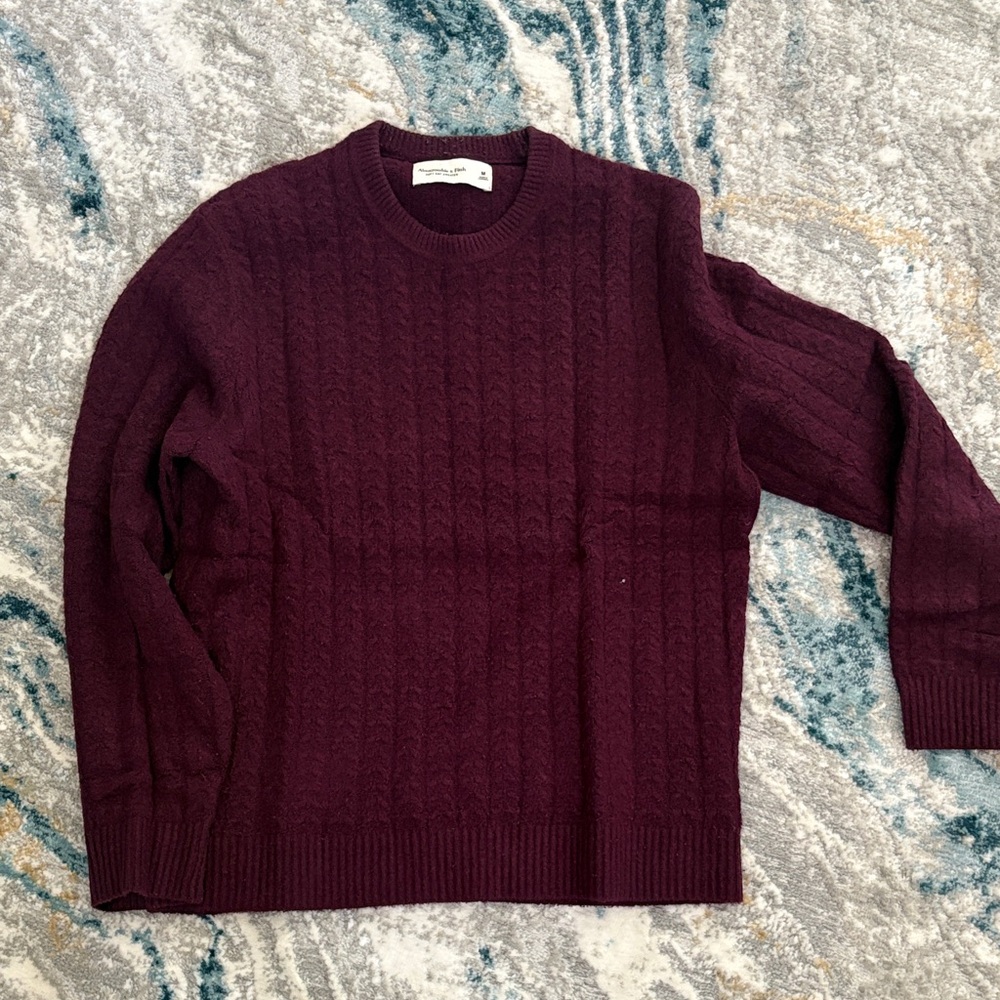 Abercrombie Cable Knit Crewneck Sweater - Deep Burgundy